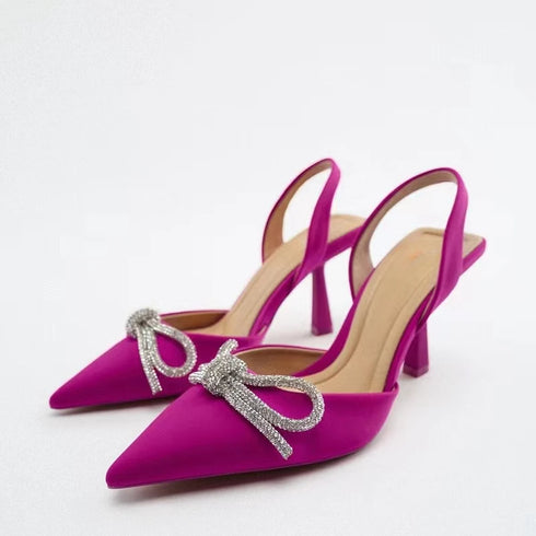 Elegant Bow Knot Pointed Sandals for Women - Fashionable Heeled Pumps for Parties